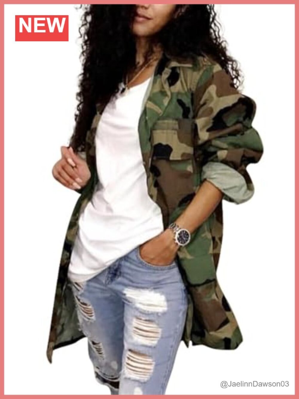 Camo Jacket for Women Long Sleeve Trench Coat
